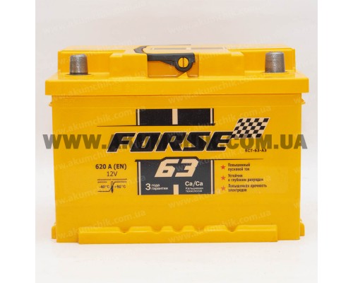 Акумулятор автомобільний 63Ah-12V Forse (242х175х175) низький, R, EN620