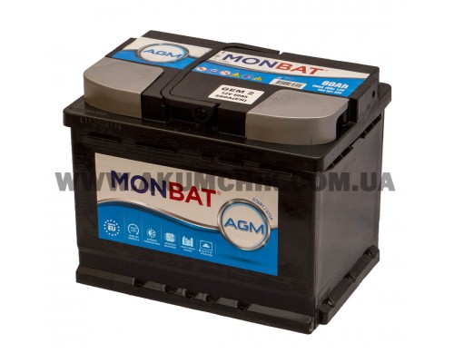 Акумулятор автомобільний 60Ah-12v Monbat AGM (278х175х190) Start Stop, R, EN560  3660