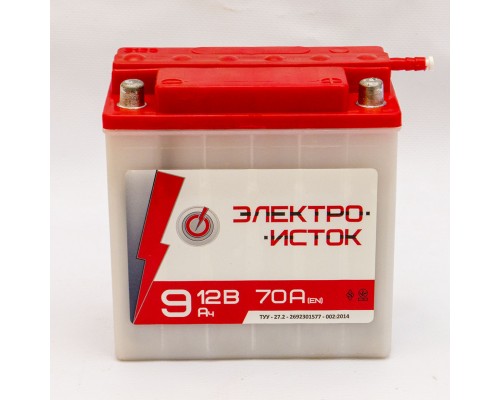 Акумулятор мотоциклетний 9Ah-12v Электроисток (135х75х139) сухозаряджений, R, EN70