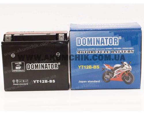 Акумулятор мотоциклетний 12Ah-12v YT12B-BS Dominator (150х70х130) AGM, L, EN180