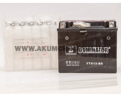 Акумулятор мотоциклетний 12Ah-12v YTX12-BS Dominator (150х87х130) AGM, L, EN180