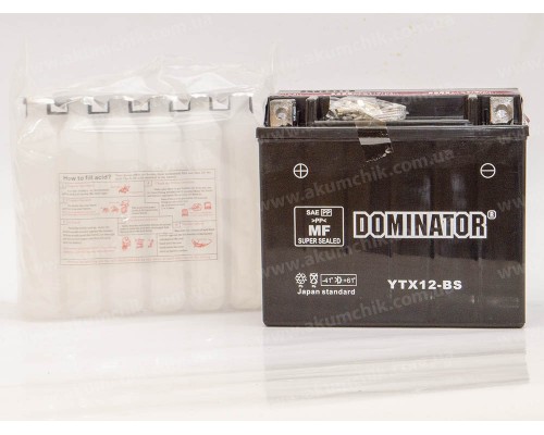 Акумулятор мотоциклетний 12Ah-12v YTX12-BS Dominator (150х87х130) AGM, L, EN180