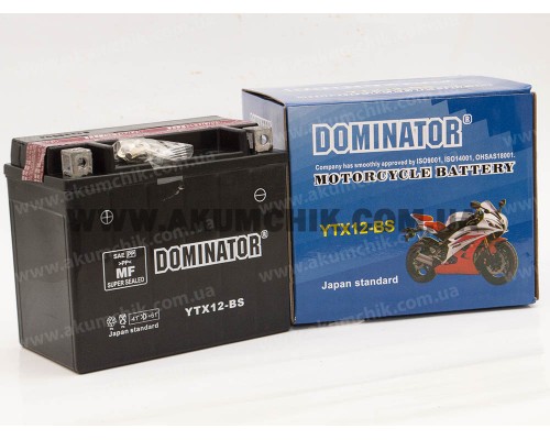 Акумулятор мотоциклетний 12Ah-12v YTX12-BS Dominator (150х87х130) AGM, L, EN180