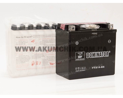 Акумулятор мотоциклетний 14Ah-12v YTX14-BS Dominator (150х87х145) AGM, L, EN200