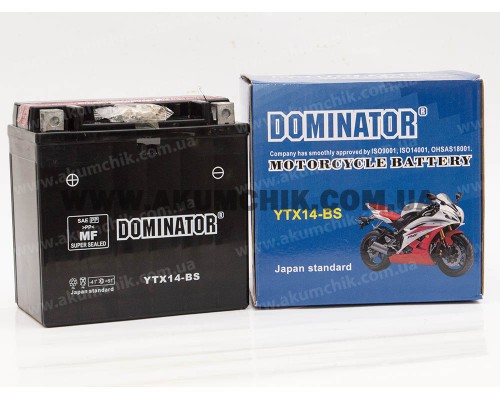 Акумулятор мотоциклетний 14Ah-12v YTX14-BS Dominator (150х87х145) AGM, L, EN200