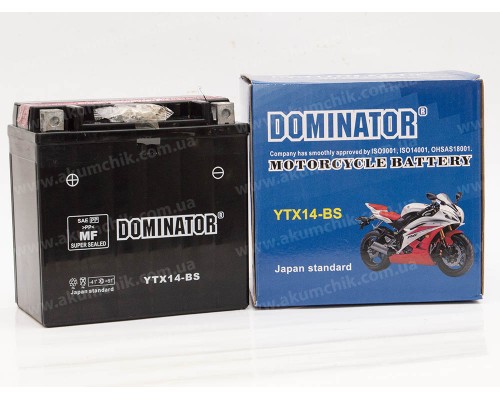 Акумулятор мотоциклетний 14Ah-12v YTX14-BS Dominator (150х87х145) AGM, L, EN200