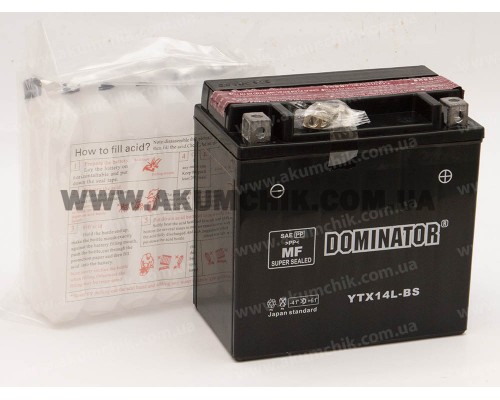 Акумулятор мотоциклетний 14Ah-12v YTX14L-BS Dominator (150х87х145) AGM, R, EN180