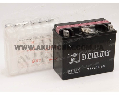 Акумулятор мотоциклетний 20Ah-12v YTX20L-BS Dominator (175х87х155) AGM, R, EN270