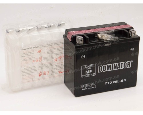 Акумулятор мотоциклетний 20Ah-12v YTX20L-BS Dominator (175х87х155) AGM, R, EN270