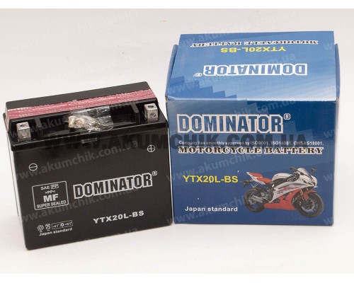 Акумулятор мотоциклетний 20Ah-12v YTX20L-BS Dominator (175х87х155) AGM, R, EN270