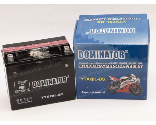 Акумулятор мотоциклетний 20Ah-12v YTX20L-BS Dominator (175х87х155) AGM, R, EN270