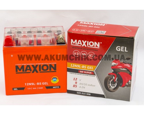 Акумулятор мотоциклетний 9Ah-12v Maxion 12N9L-BS (135х70х140) GEL, L, EN85