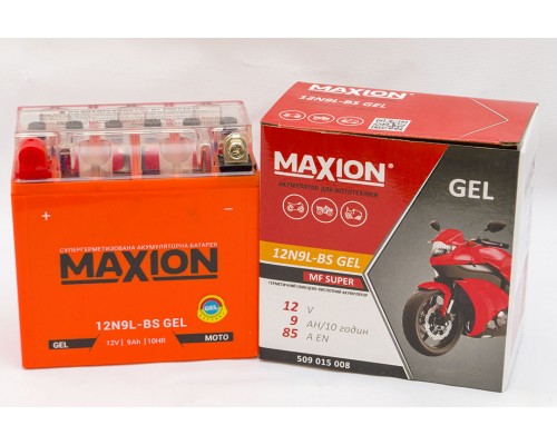 Акумулятор мотоциклетний 9Ah-12v Maxion 12N9L-BS (135х70х140) GEL, L, EN85