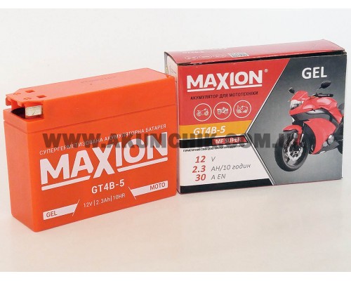 Акумулятор мотоциклетний 2,3Ah-12v Maxion GT4B-5 (114х39х87) GEL, EN30 0866