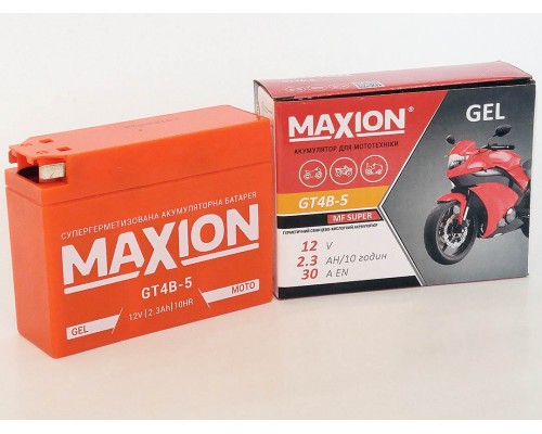 Акумулятор мотоциклетний 2,3Ah-12v Maxion GT4B-5 (114х39х87) GEL, EN30 0866