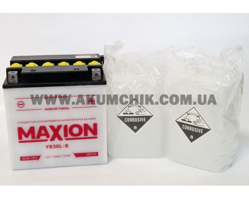 Акумулятор мотоциклетний 30Ah-12v Maxion YB30L-B (150х87х105) кислотний, R, EN345 2181