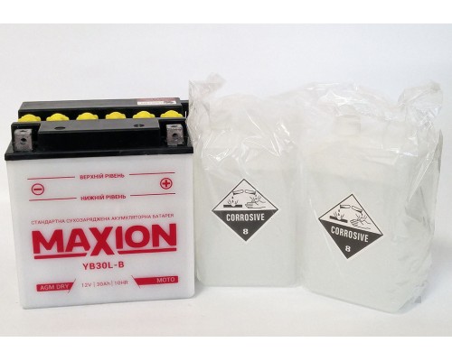 Акумулятор мотоциклетний 30Ah-12v Maxion YB30L-B (150х87х105) кислотний, R, EN345 2181