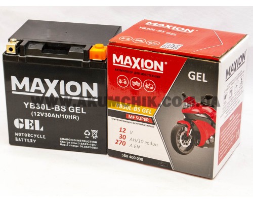 Акумулятор мотоциклетний 30Ah-12v Maxion YTX30L-BS (150х87х105) GEL, R, EN270 3815
