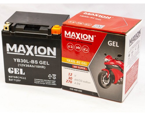 Акумулятор мотоциклетний 30Ah-12v Maxion YTX30L-BS (150х87х105) GEL, R, EN270 3815