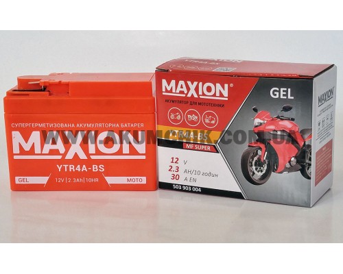 Акумулятор мотоциклетний 2,3Ah-12v Maxion YTR4A-BS (113х48х85) GEL, EN30 1596