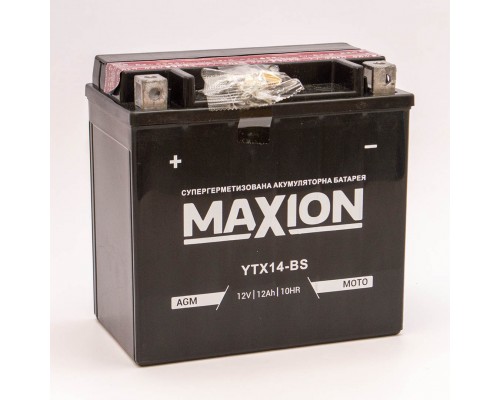 Акумулятор мотоциклетний 12Ah-12v Maxion YTX14-BS (150х87х145) AGM сухозаряджений, L, EN200 2576