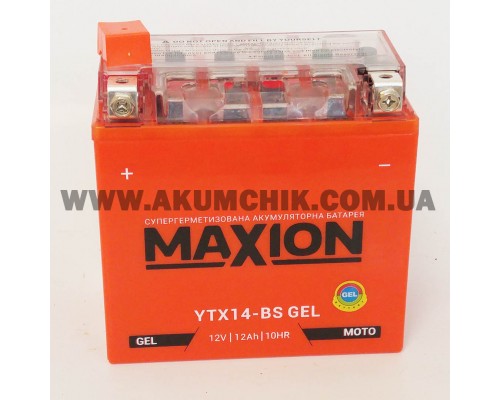 Акумулятор мотоциклетний 12Ah-12v Maxion YTX14-BS (150х87х145) GEL, L, EN180 2182