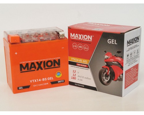 Акумулятор мотоциклетний 12Ah-12v Maxion YTX14-BS (150х87х145) GEL, L, EN180 2182
