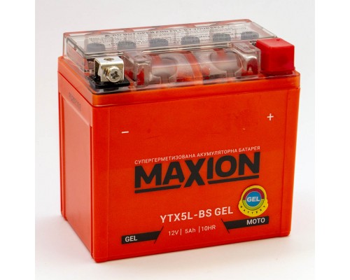 Акумулятор мотоциклетний 5Ah-12v Maxion YTX5L-BS (113х70х105) GEL, R, EN70 16231