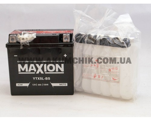 Акумулятор мотоциклетний 4Ah-12v Maxion YT5L-BS (113х70х105) AGM сухозаряджений, R, EN70 1623