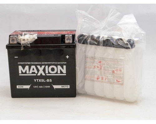 Акумулятор мотоциклетний 4Ah-12v Maxion YT5L-BS (113х70х105) AGM сухозаряджений, R, EN70 1623