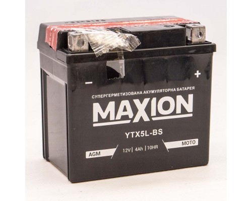 Акумулятор мотоциклетний 4Ah-12v Maxion YT5L-BS (113х70х105) AGM сухозаряджений, R, EN70 1623