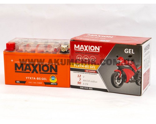 Акумулятор мотоциклетний 7Ah-12v Maxion YTX7A-BS (150х87х93) GEL, L, EN90 1581