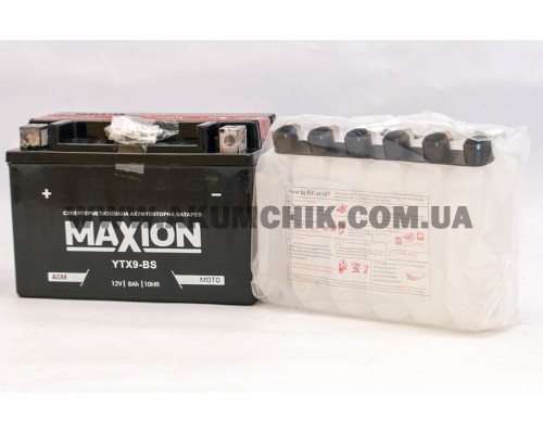 Акумулятор мотоциклетний 8Ah-12v Maxion YTX9-BS (150х87х105) AGM сухозаряджений, L, EN120 0495