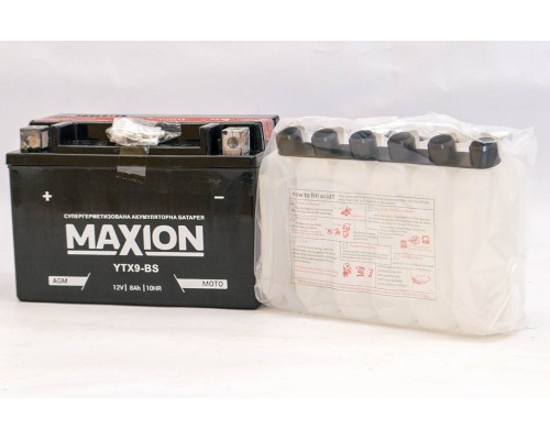 Акумулятор мотоциклетний 8Ah-12v Maxion YTX9-BS (150х87х105) AGM сухозаряджений, L, EN120 0495