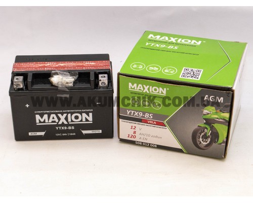 Акумулятор мотоциклетний 8Ah-12v Maxion YTX9-BS (150х87х105) AGM сухозаряджений, L, EN120 0495