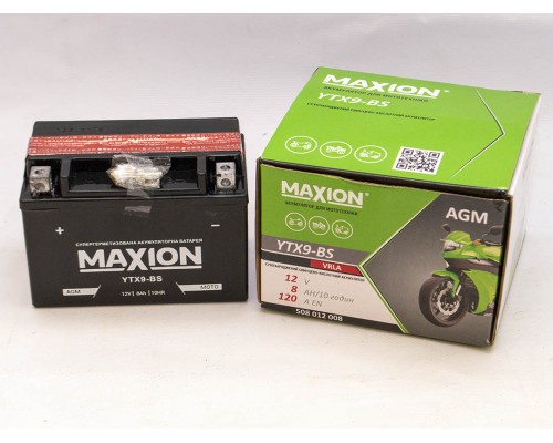 Акумулятор мотоциклетний 8Ah-12v Maxion YTX9-BS (150х87х105) AGM сухозаряджений, L, EN120 0495