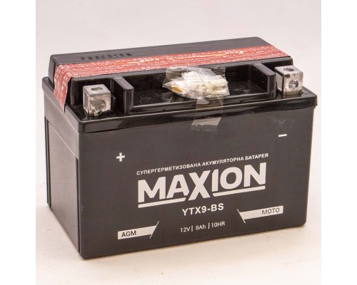 Акумулятор мотоциклетний 8Ah-12v Maxion YTX9-BS (150х87х105) AGM сухозаряджений, L, EN120 0495