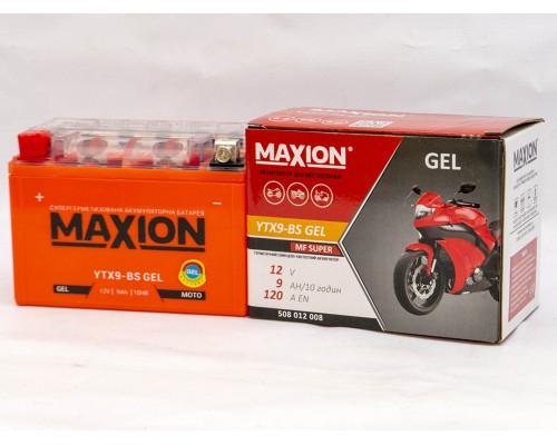 Акумулятор мотоциклетний 9Ah-12v Maxion YTX9-BS (150х87х105) GEL, L, EN120 2744