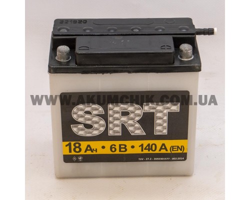 Акумулятор мотоциклетний 18Ah-6v SRT (135х70х140), 3МТC-18C, сухозаряджений, R, EN140