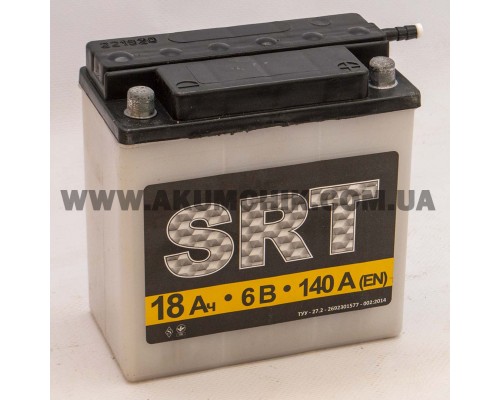 Акумулятор мотоциклетний 18Ah-6v SRT (135х70х140), 3МТC-18C, сухозаряджений, R, EN140