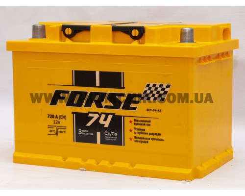 Акумулятор автомобільний 74Ah-12V Forse (278х175х190), L, EN720 3662