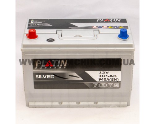 Акумулятор автомобільний 105Ah-12v Platin Silver Asia (303х173х225), L, EN940 2751