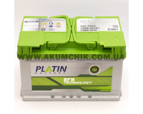 Акумулятор автомобільний 72Ah-12v Platin EFB Start Stop (278х175х190) низький, R, EN720