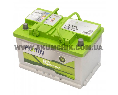 Акумулятор автомобільний 72Ah-12v Platin EFB Start Stop (278х175х190) низький, R, EN720