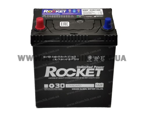Акумулятор 40Ah-12v Rocket SMF Asia 42B19R (187х127х225), L, CCA340