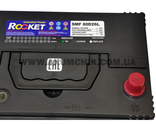 Акумулятор 70Ah-12v Rocket SMF Asia 80D26L (260х173х225), R, CCA520