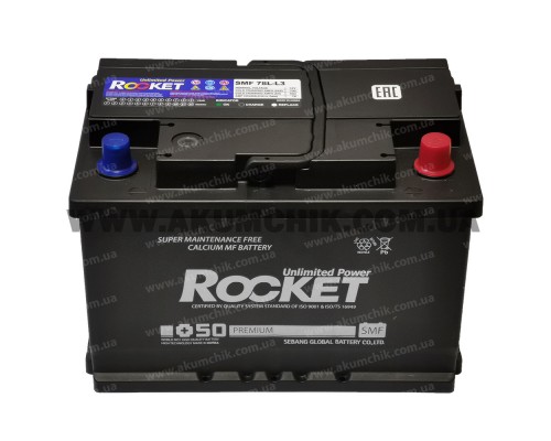 Акумулятор 78Ah-12v Rocket SMF 78L-L3 (277х175х190), R, EN700