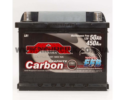 Акумулятор автомобільний 50Ah-12v Sznajder Carbon EFB (205х175х175) Start Stop низький, R, EN450