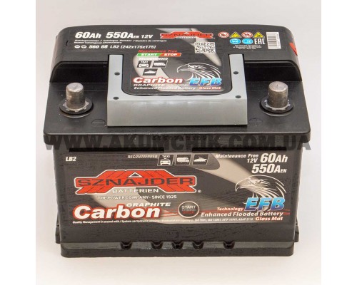 Акумулятор автомобільний 60Ah-12v Sznajder Carbon EFB (242х175х175) Start Stop низький, R, EN550