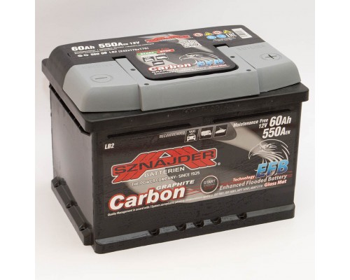 Акумулятор автомобільний 60Ah-12v Sznajder Carbon EFB (242х175х175) Start Stop низький, R, EN550